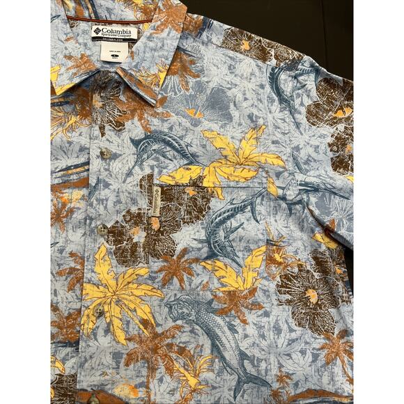 Columbia Men's Hawaiian Camp Shirt LG Swordfish Button Front Cotton Short Sleeve - Picture 2 of 8